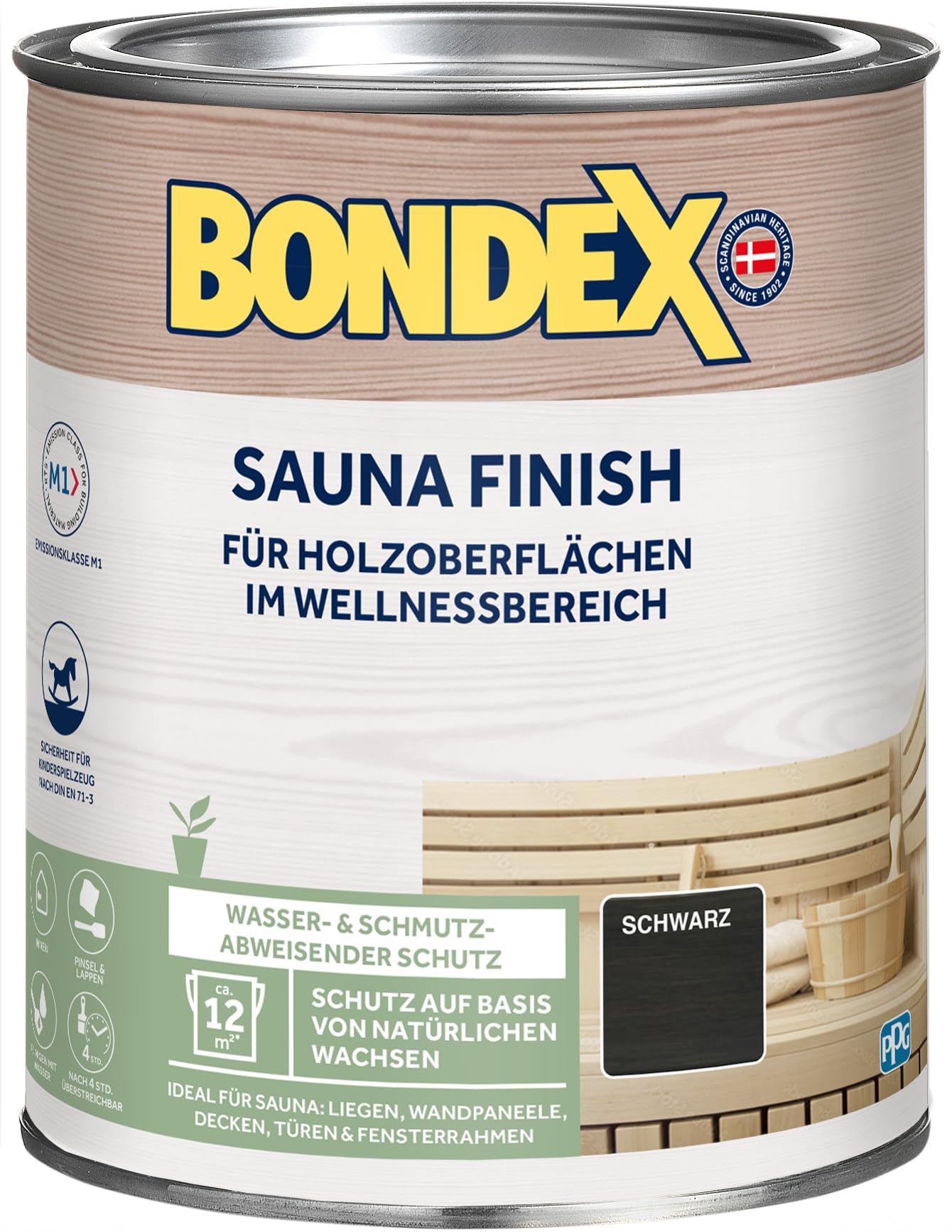 Bondex Sauna Finish Negro 1 L para 12 m² | Repele el agua y la suciedad | Protección a base de ceras naturales | Sin vapor o decoloración | Mate sedoso | Cuidado de la madera | Cera para madera