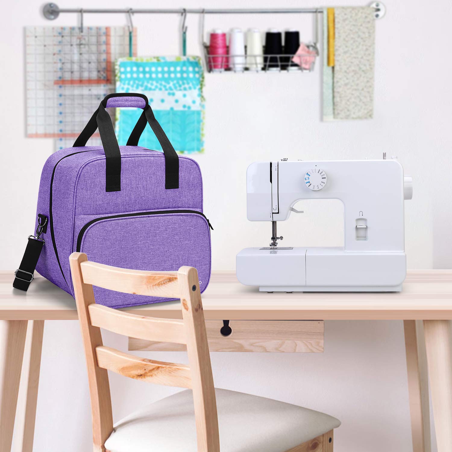 Yarwo Borsa per Macchina da Cucire, Borse da Trasporto per Macchina da Cucire, con Tavola di Legno Inferiore Staccabile e Tasche, Viola