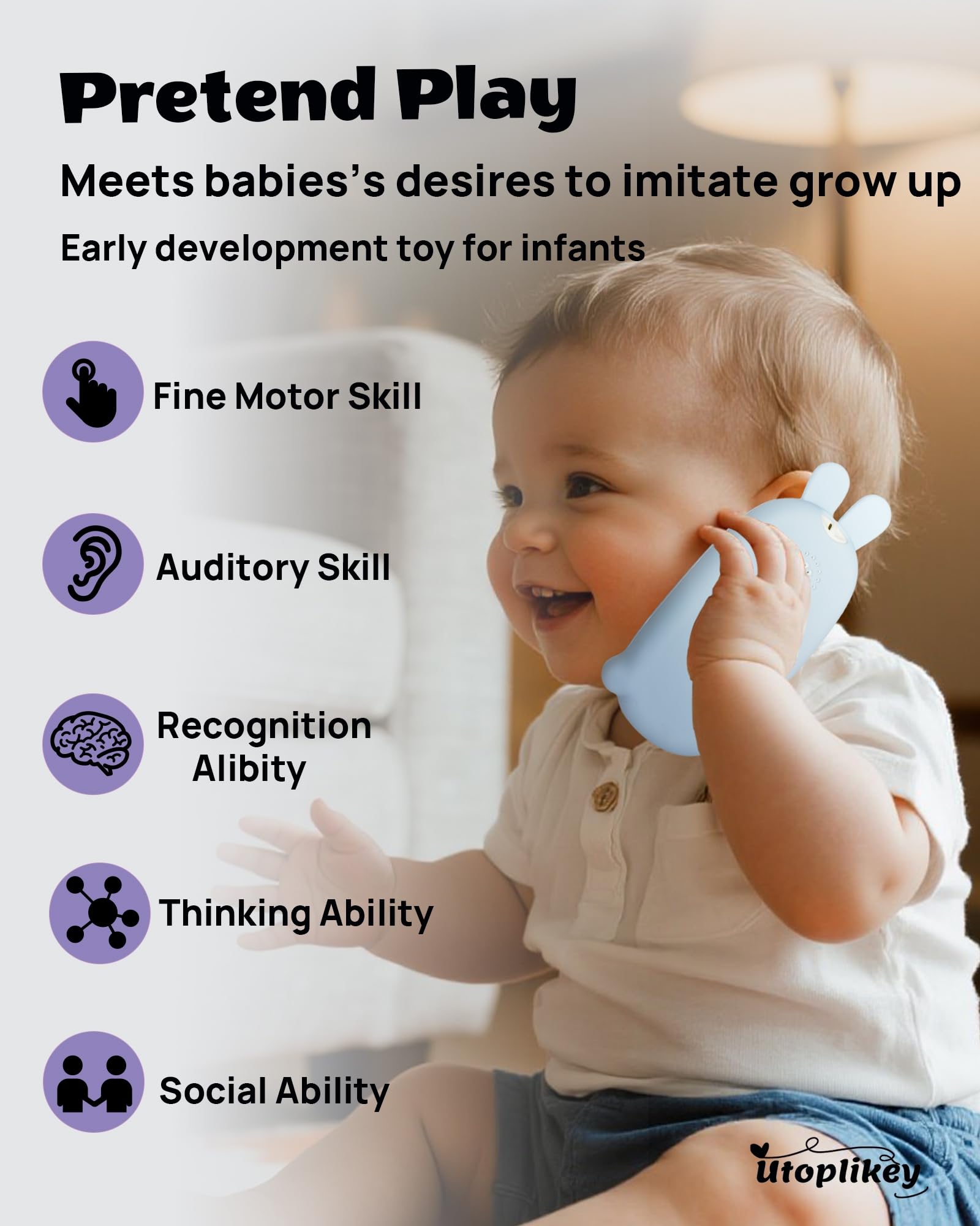 Juguete para teléfono celular para bebé con 12 modos de aprendizaje y canciones de cuna calmantes, carcasa suave para teléfono celular, juguetes sensoriales cómodos, regalo para bebés, baby 4