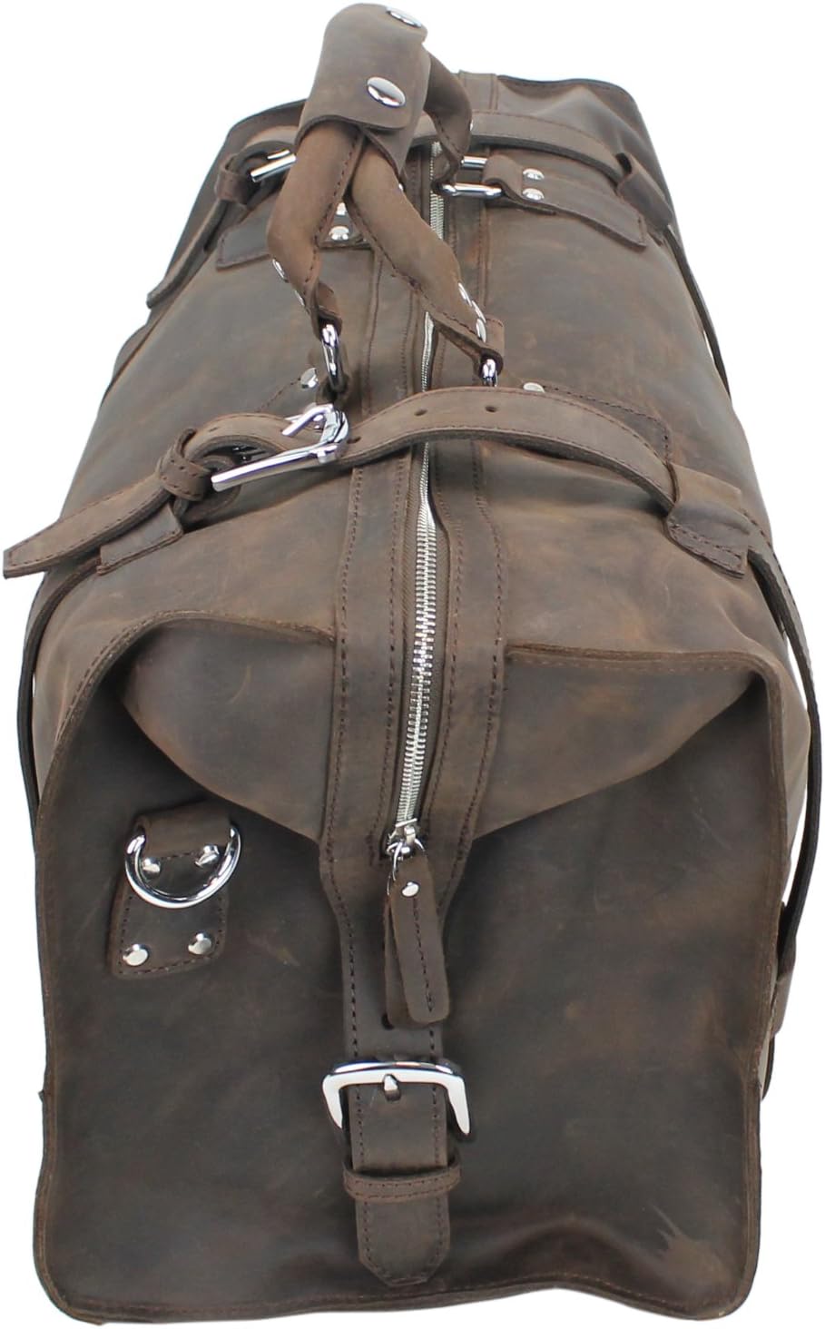Vagabond Traveler Men's Expandable Cowhide Leather Overnight Duffle Bag, 21" L, Brown, Large
