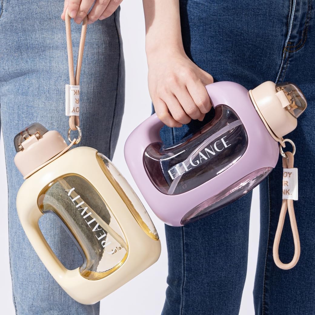 1500ml Sports Water Bottle with Handle Strap Reusable BPA Free Plastic Leak Proof Wide Mouth Lightweight Water Jug for Daily Workout Fitness Outdoor Travel Hydration (Pale Red) - Image 9