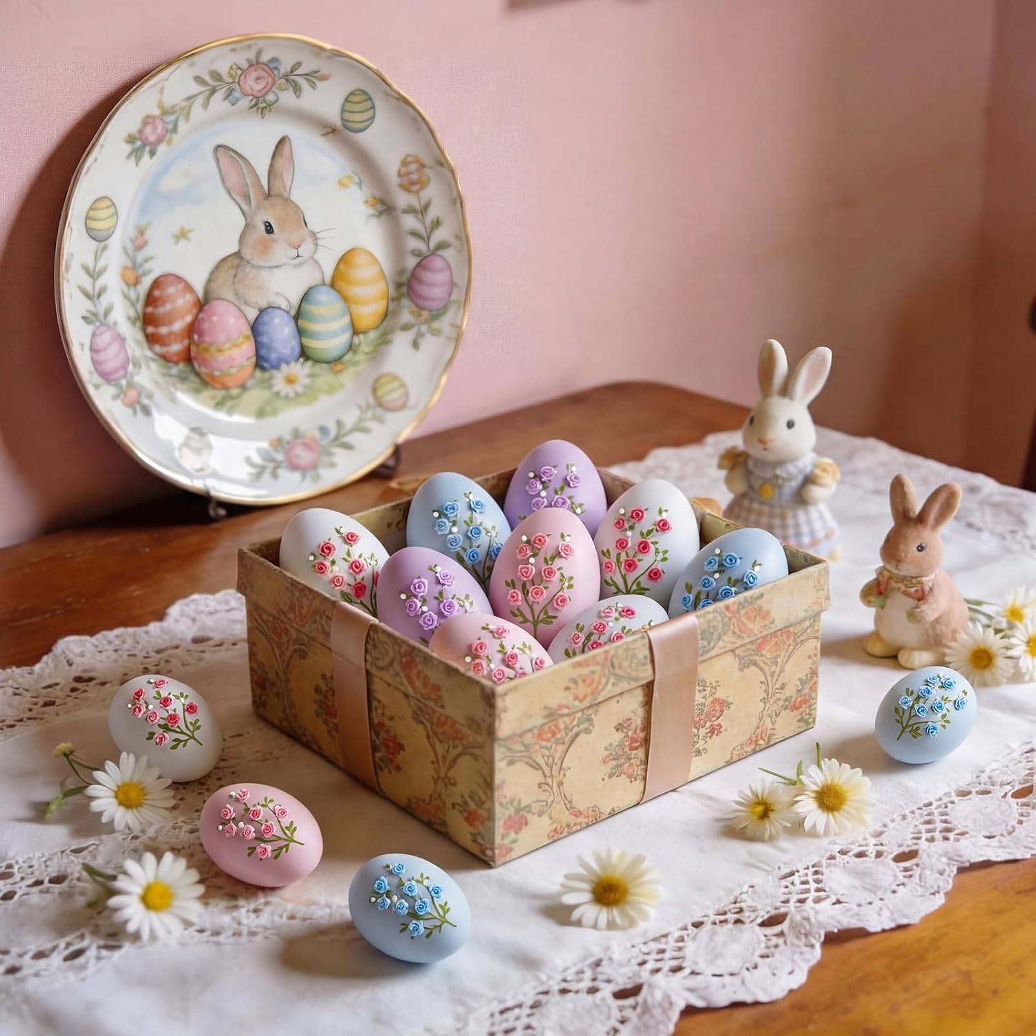 Outus 16 Pcs Pastel Easter Eggs Decorations Floral Easter Vase Fillers Plastic Floral Eggs Bowl Vase Fillers Decor Colors Faux Egg for Basket Spring Table Centerpieces Decor