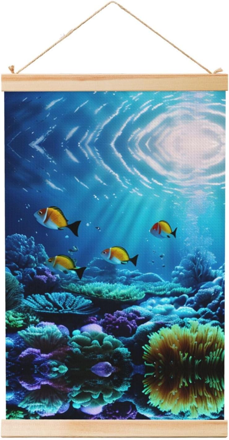 Tranquil Underwater Scenery Print Poster Hanger,Hanging Poster, Poster Frame,Wood Poster Hanger, For Wall Hanging