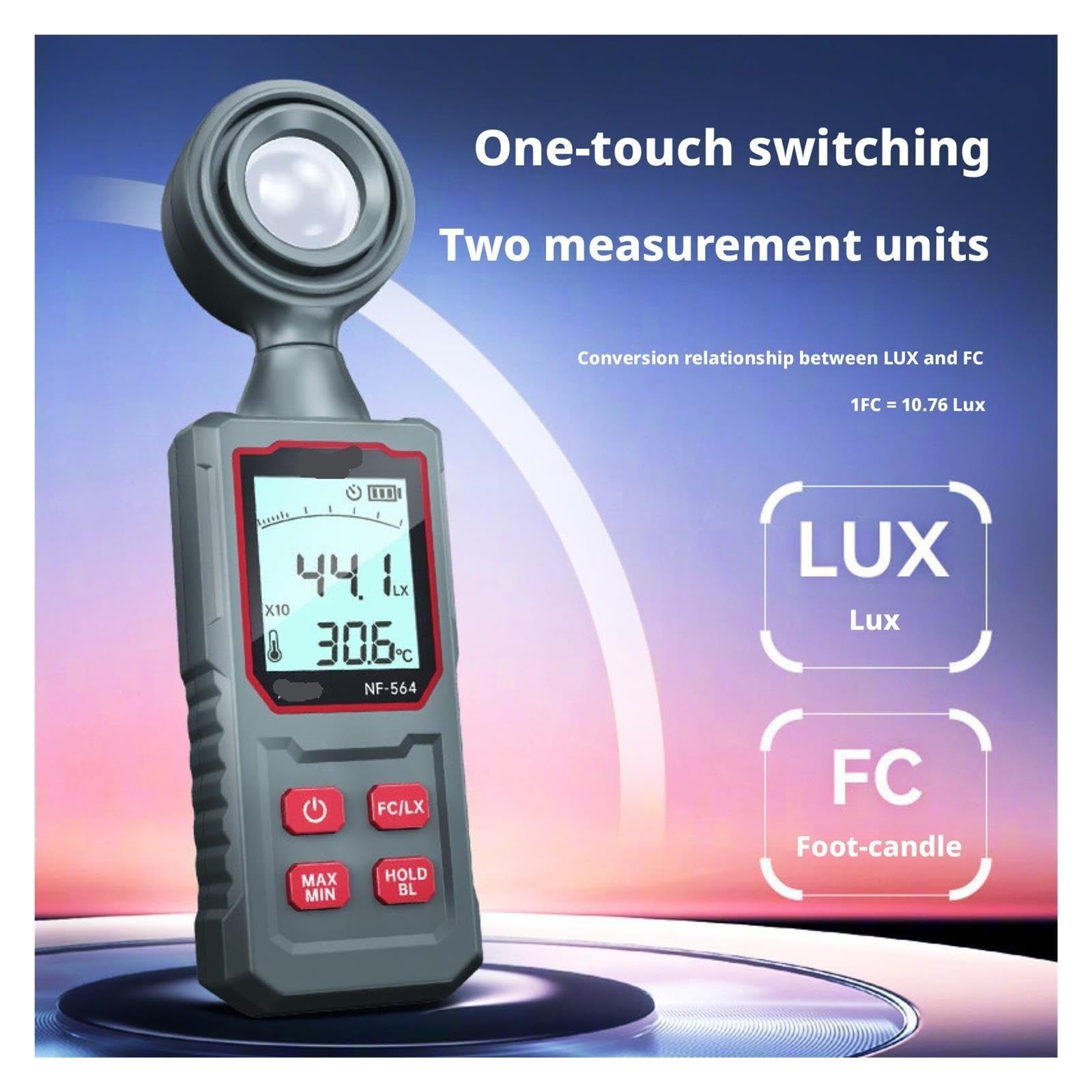 Medidor de Luz, Medidor de Lux Digital Alta precisión NF-564 luz 200.000 Probador múltiple