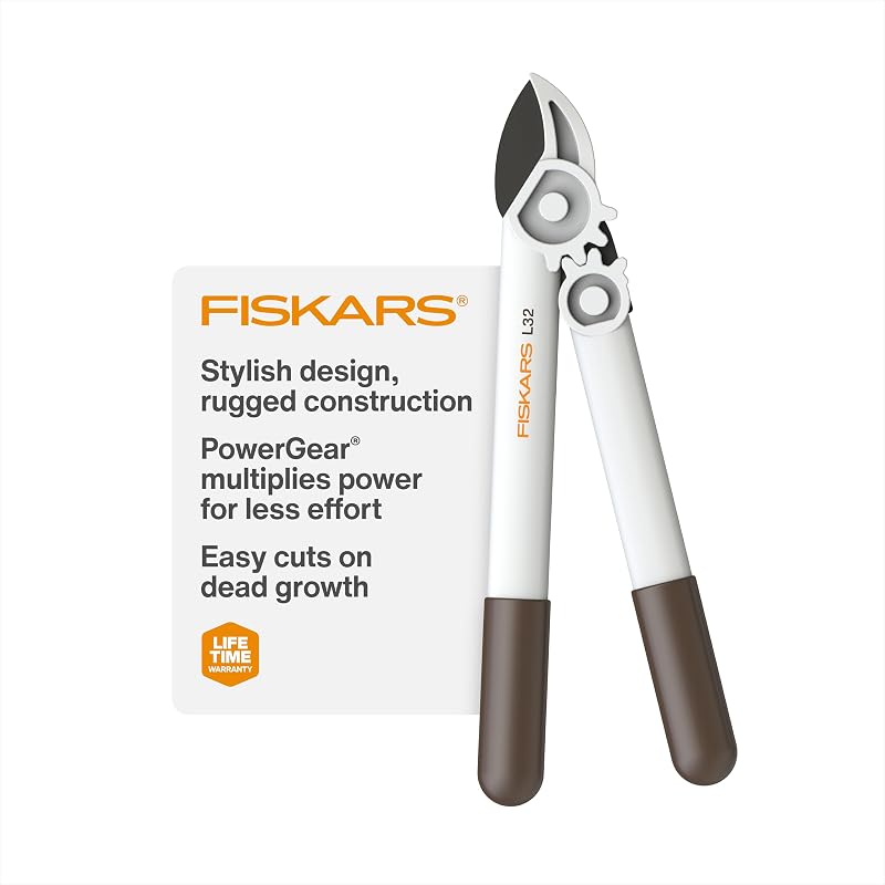 Fiskars 16" PowerGear Garden Anvil Loppers, 1.25" Cut Capacity, White | Visible White Color, PowerGear Multiplies Leverage for Branch Cutting Power, Lightweight FiberComp, Low-Friction Coating