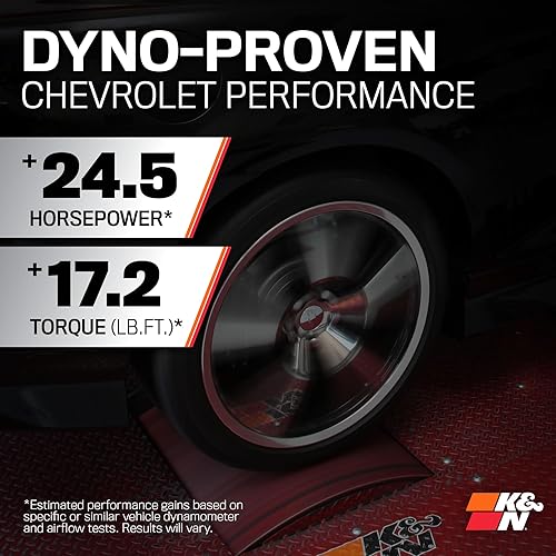 Miniatura 3 de K&N, juego de rendimiento de toma de aire frío 63-3074 con filtro de lubricante rojo durable para Chevrolet