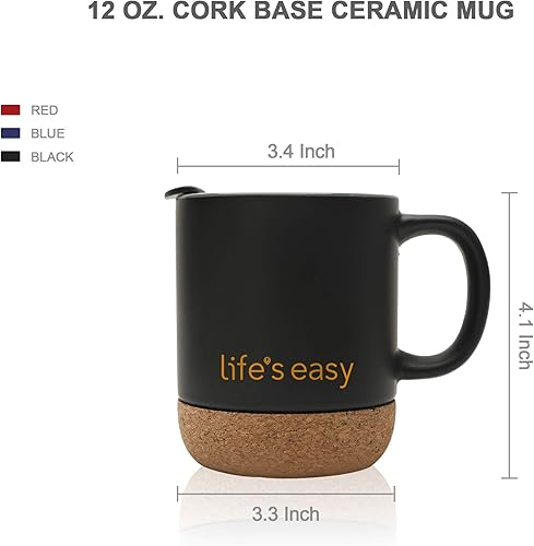Miniatura 2 de Life's Easy Taza de café de 12 oz con fondo de corcho aislado y tapa a prueba de salpicaduras a presión, color negro