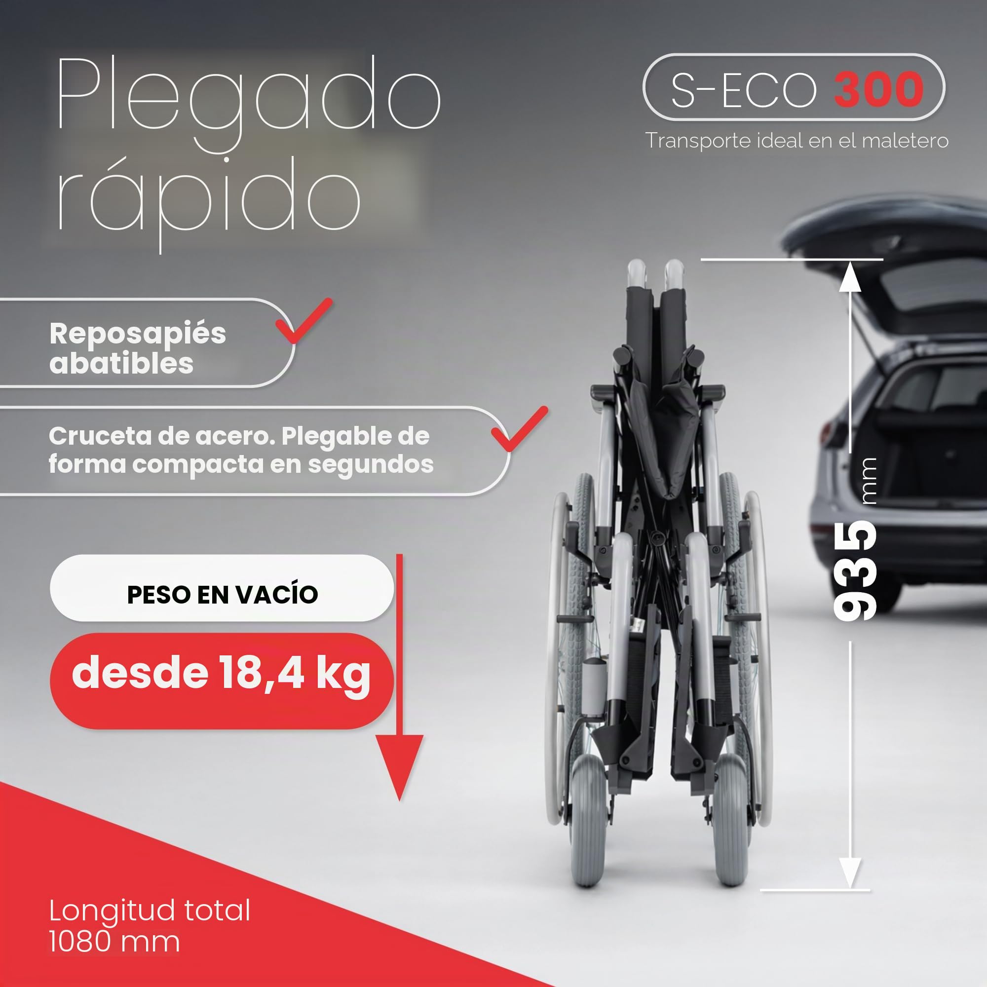 Bischoff&Bischoff S-Eco 300 HMV 18.50.02.0106 - Silla de ruedas plegable (52 cm de ancho, con sistema de eje pasante, para uso doméstico y de viaje
