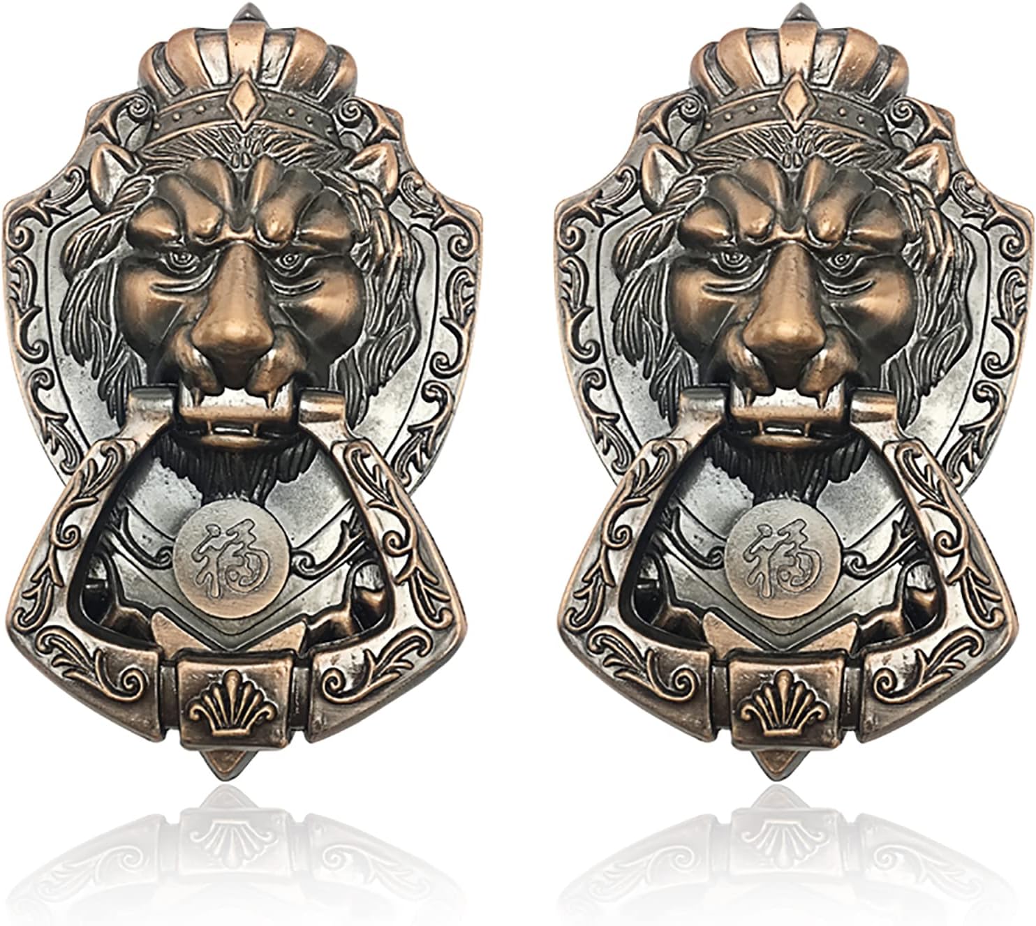 2 Pack Brass Door Knocker, Beast Head Lion Head Antique Door Knocker Handle, Antique Bronze Finish, Strong 3D Effect, Suitable As Front Door Drawer Wardrobe Chair Decoration Handle