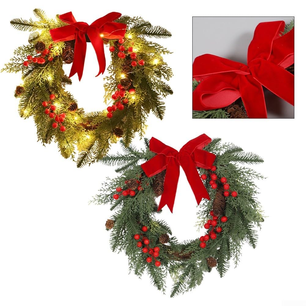 Weihnachtskranz 45cm mit Roter Schleife Beeren für deko Weihnachtskranz(wreath with lamp)