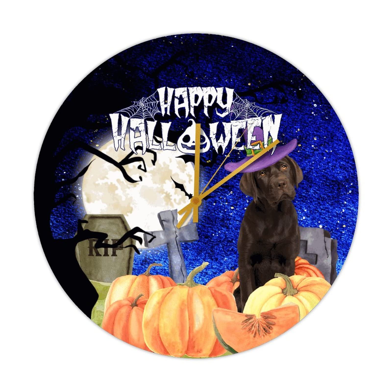 Horloge ronde chien et citrouilles pour décor de Thanksgiving