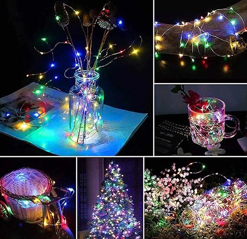 Miniatura 6 de Guirnalda de luces de hadas con temporizador de 33 pies, 2 unidades, 100 luces LED, funciona con pilas, para exteriores, impermeable, para bodas,
