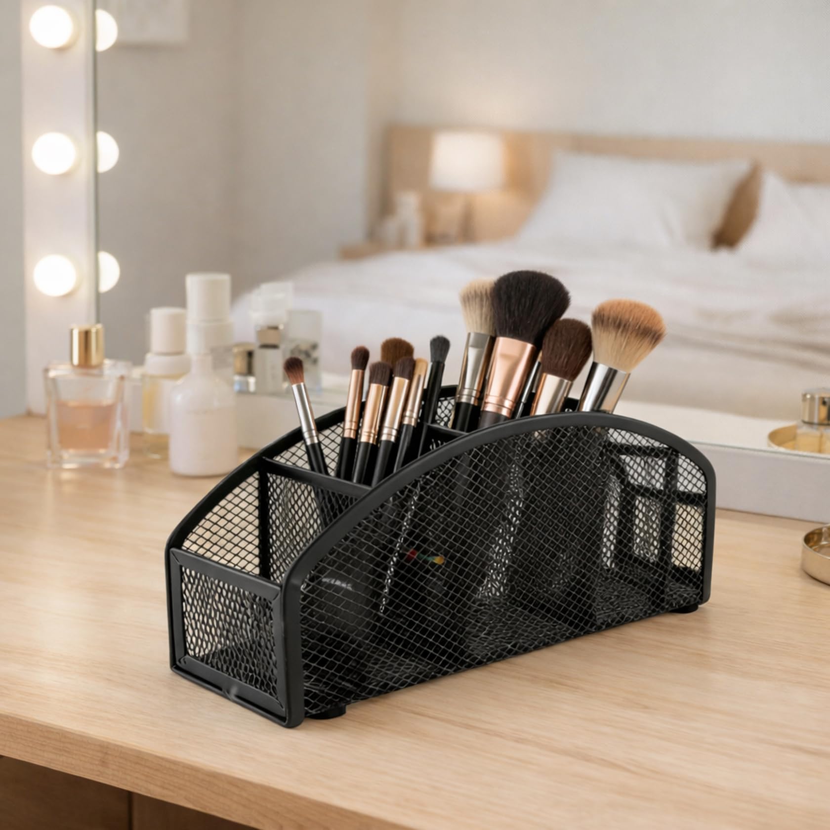 Metall Mesh Fernbedienungsständer, Multifunktionale Aufbewahrungsbox für TV-Fernbedienungen, Bürozubehör, Makeup-Pinsel - Schreibtisch Organizer für Wohnzimmer, Schlafzimmer und Büro