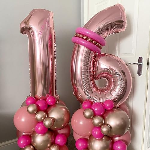 Miniatura 9 de Globos de oro rosa con el número 25, globos gigantes grandes de 40 pulgadas, globos de 25 o 52 números de aluminio de Mylar de oro rosa para fiestas