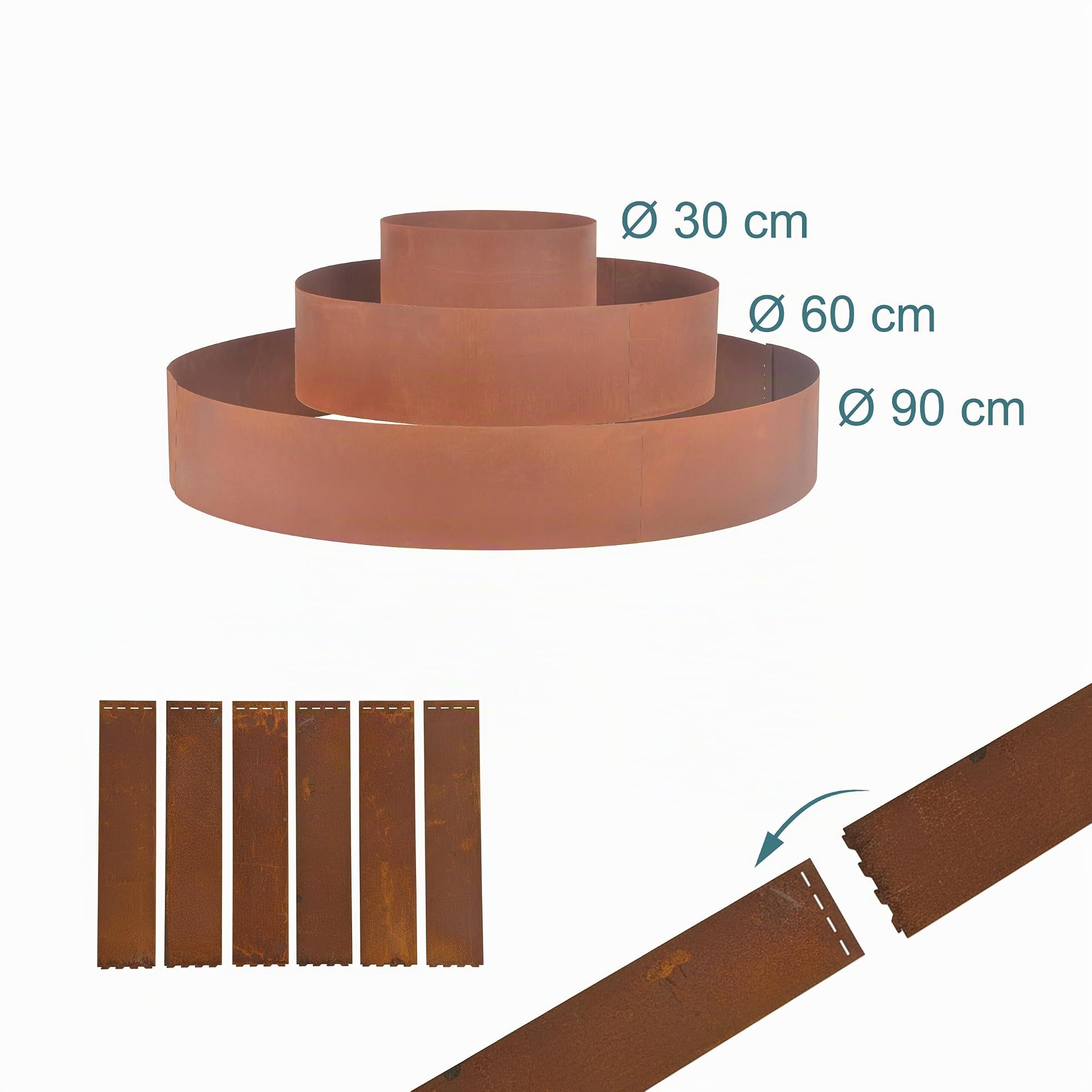 Relaxdays Spirale per Erbe aromatiche, Set 3 pz, Ø 30/60/90 cm, h 20 cm, Effetto ruggine, Acciaio