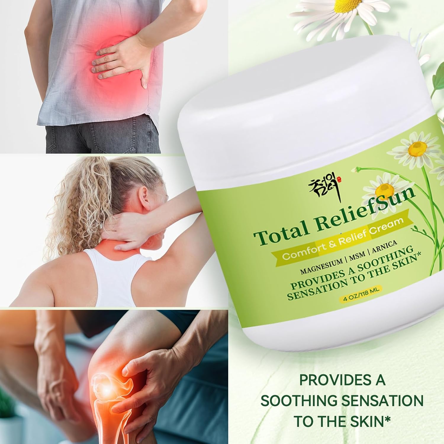 New Total Relief Magnesium Soothing Cream with Arnica,MSN,Menthol | Fast Absorbing | Natural Joint Soothing Moisturizer for Hands, Feet, Knees, Neck & Back,Waist,Muscles | 120g/4.23oz