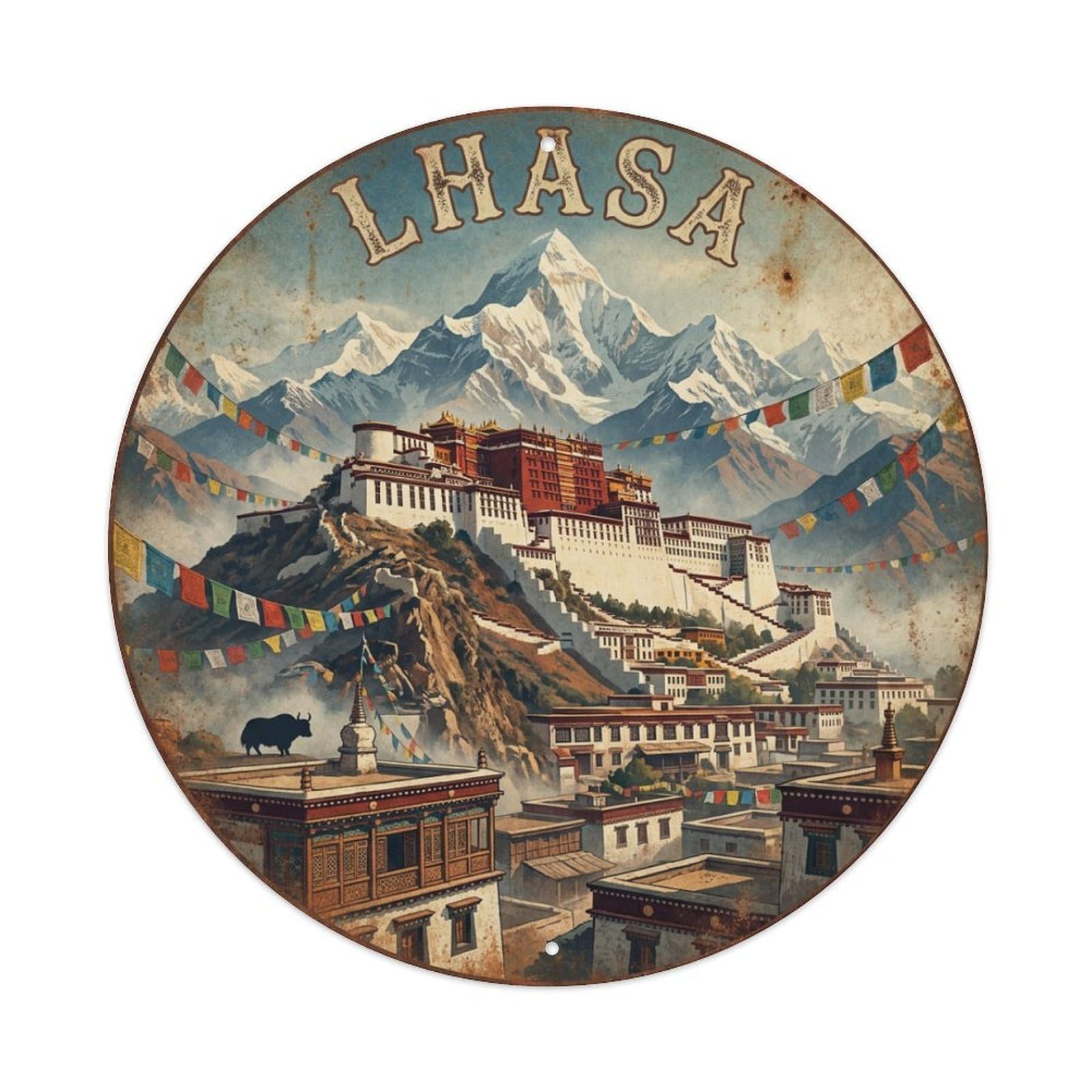 Travel China Vintage Lhasa Metal Tin Sign