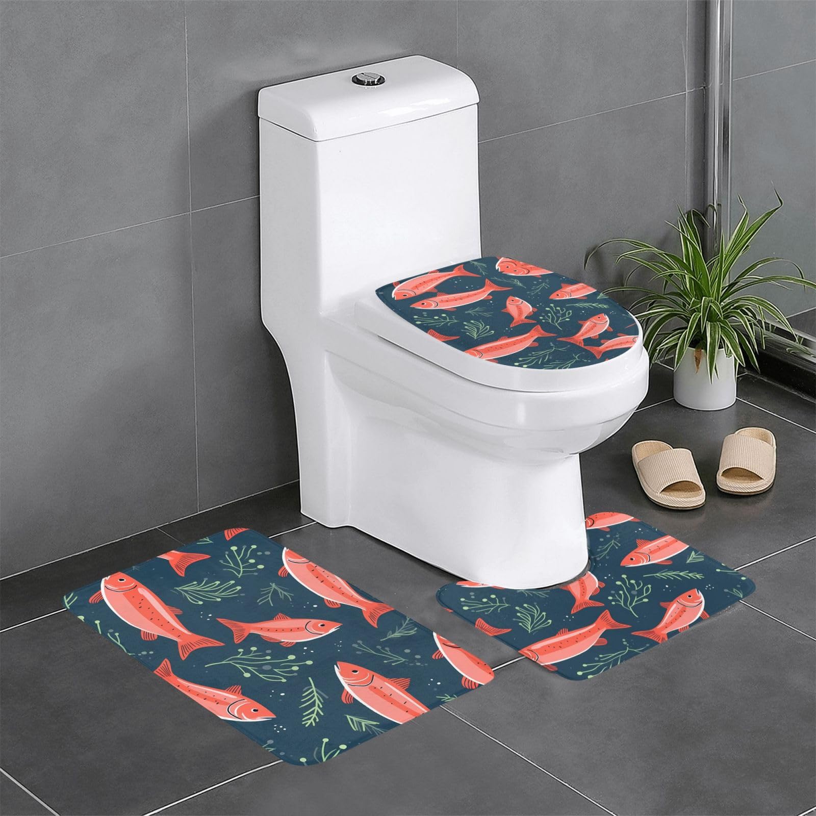 Tapis de salle de bain tapis de sol antidérapant saumon 3pcs