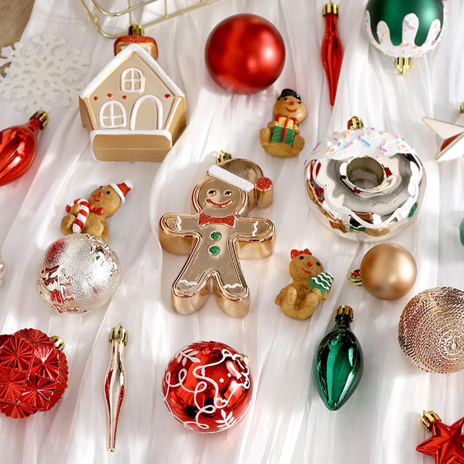 XAGMODSHN 74-teiliges Glitzerndes Weihnachtskugel Ornament Set Für Baum Hochzeit Winter Festival Party Dekoration Bruchsicher Zum Aufhängen Bemalter Weihnachtsbaumschmuck