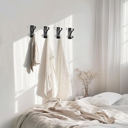 Miniatura 5 de Gancho adhesivo de pared para toallaabrigo, extra adhesivo de 10 libras, acero inoxidable, para baño o ducha, color negro mate, paquete de 14