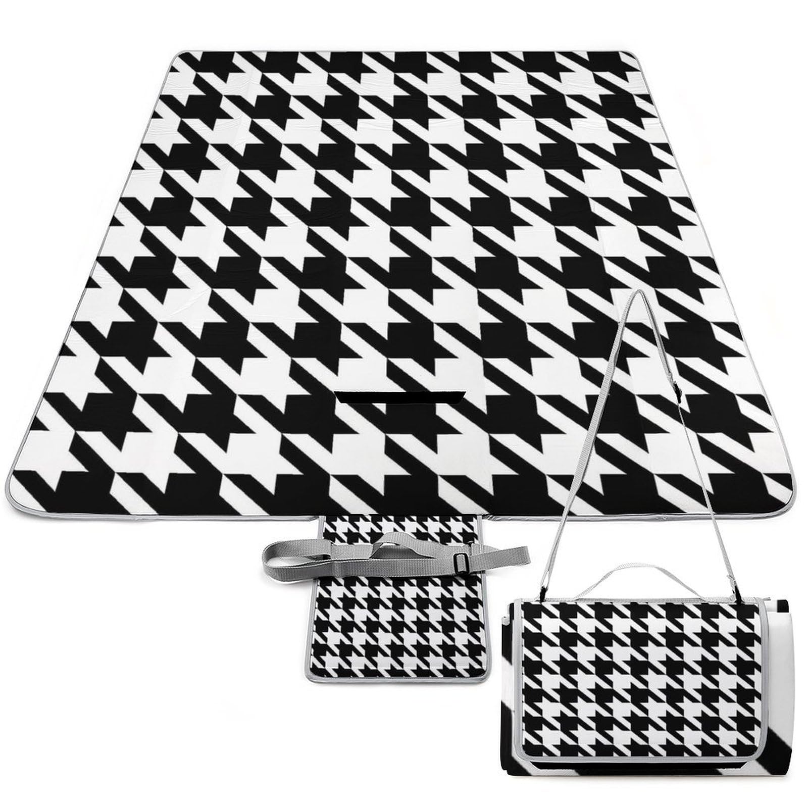 Couverture pique-nique étanche anti-humidité motif pied-de-poule noir tapis de sol pliable