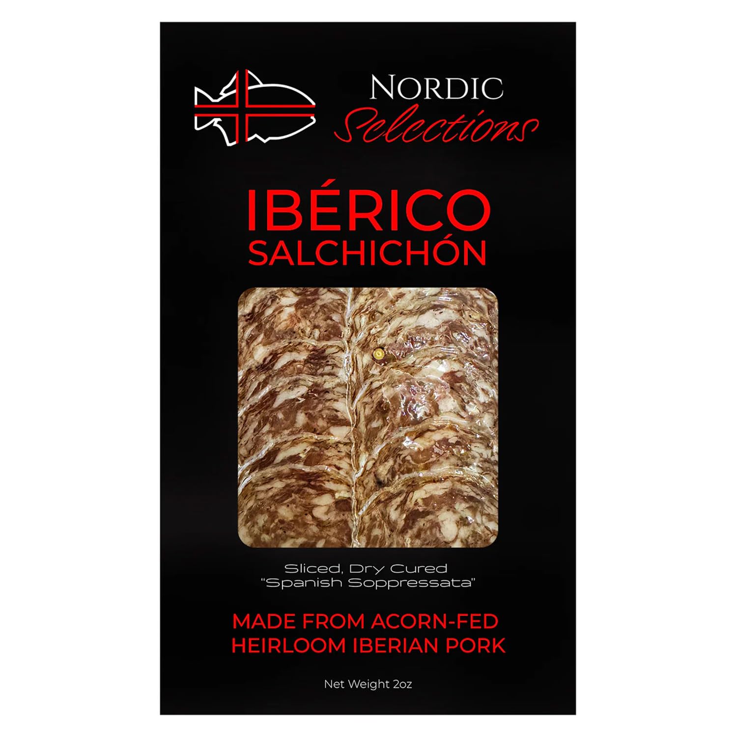 Nordic Catch Sliced Ibérico Salchichón - Acorn-Fed Ibérico Ham, Sliced Spanish Jamon Ibérico, Dry-Cured Deli Meat Sliced Ham, Spanish Soppressata for Cold Cuts and More - 1 Pack, 2 oz Portion