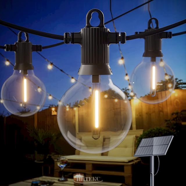 Outdoor String Lights Solar Powered, Waterproof Garden String Lights 31FT/10M Festoon Hanging Lights with 15+1 Shatterproof LED Edison Bulbs for Outside Gazebo Backyard Balcony Party Porch Patio Cafe