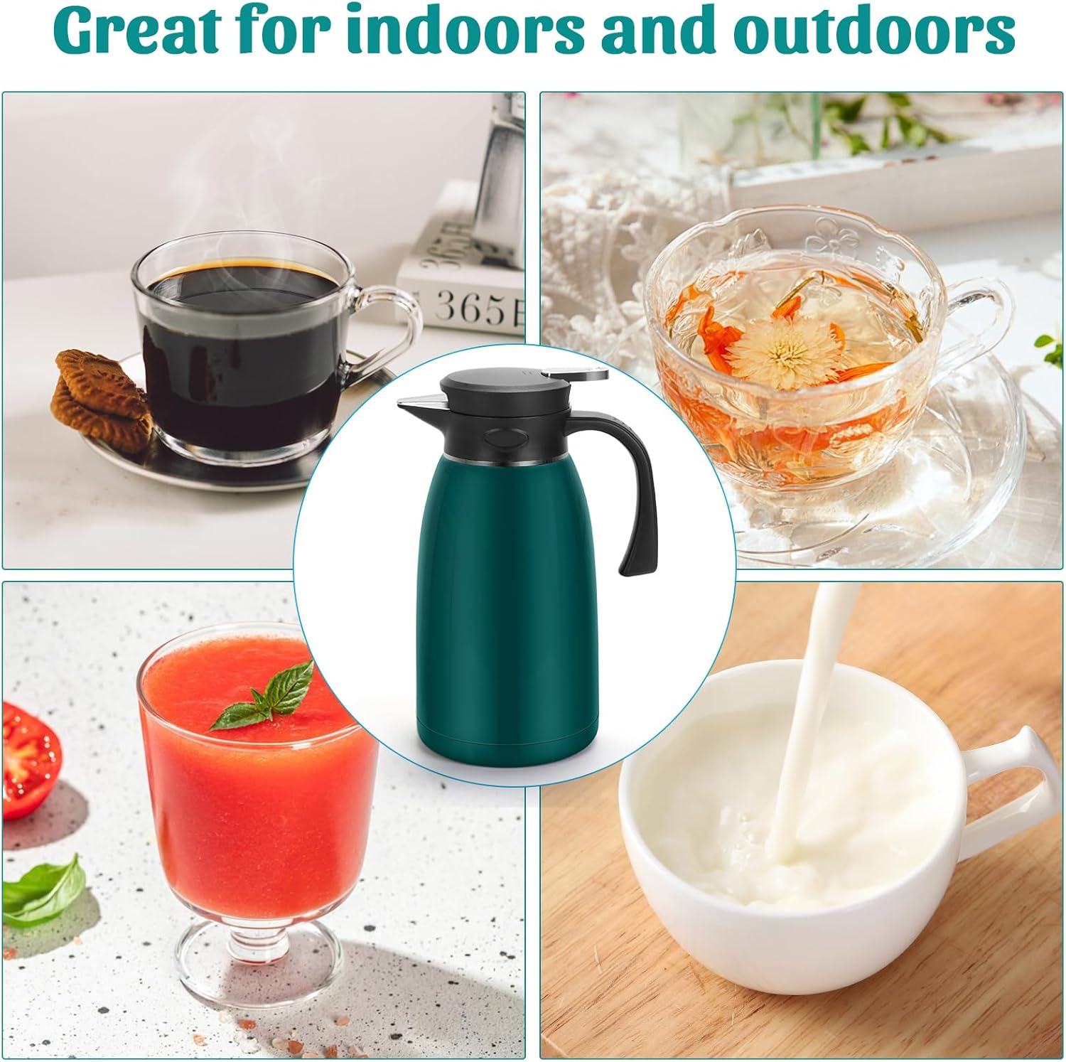 70oz Thermal Coffee Carafe, 2L Double Wall Vacuum for Hot Drinks, Stainless Steel Carafe for Hot Liquids Large Tea for Home School Office (Glossy Emeralds)