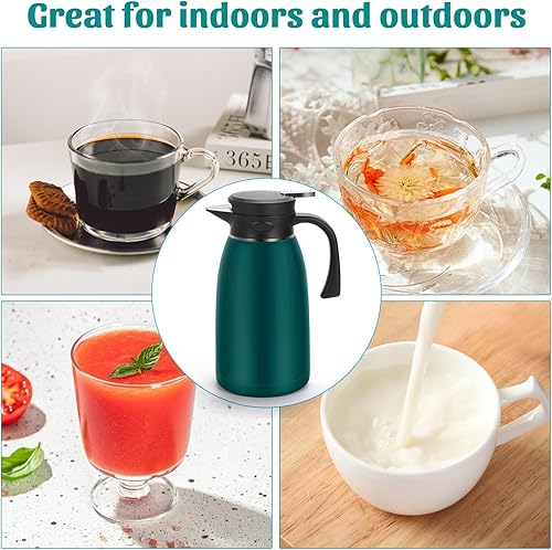 Miniatura 12 de Jarra térmica de café de 70 onzas, jarra de acero inoxidable para líquidos calientes, vacío de doble pared para bebidas calientes, té grande