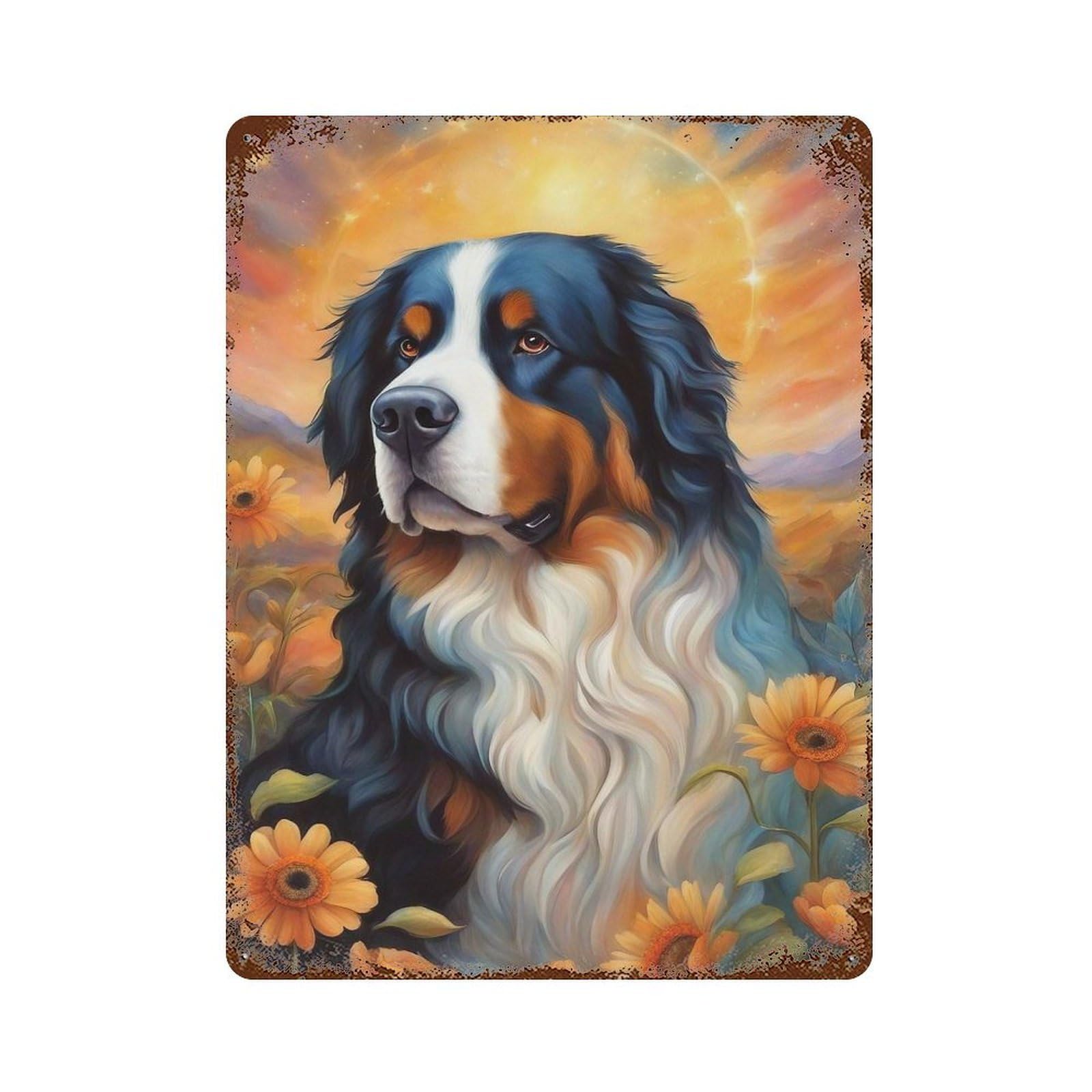 Rust Effect Dog000131 Aged Metal Wall Plaque 15.7"x11.8", Shabby Chic Decor for Basement, Hobby Room And Garage Decor