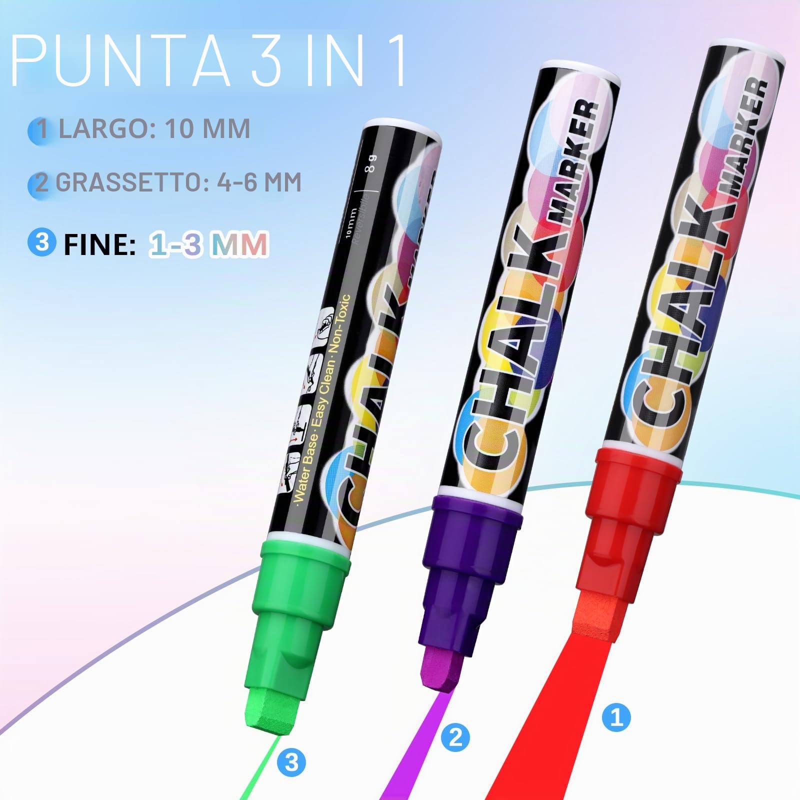 JIANTA Penne a Gesso Liquido Jumbo 8 Colori Gessetti Lavabili per Finestra 10mm Pennarelli per Lavagna