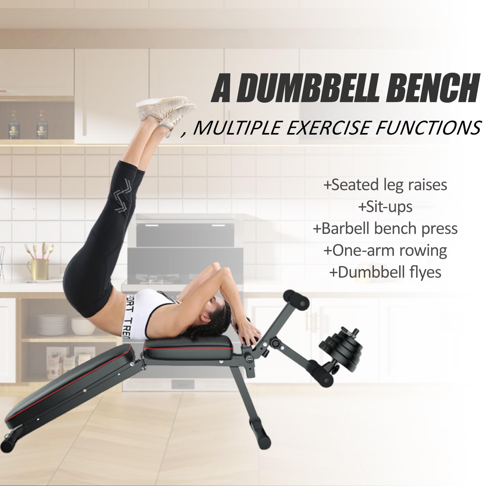Banco Pesas Plegable Banco Pesas Capacidad de 200 kg, Estructura de Acero Gruesa y Acolchado de PU de Alta Densidad: Ideal para Gimnasio en casa, Ejercicios de Fuerza y ​​Entrenamiento de Core