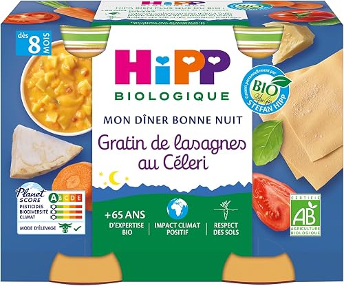 HiPP Biologique - Bonne Nuit Gratin de Lasagnes au Céleri pots 2x190g