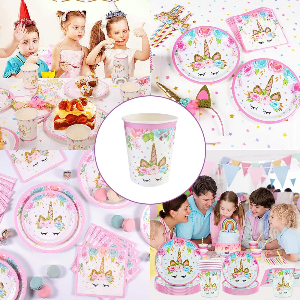 Stoviglie Per Feste Unicorno, Set Stoviglie Unicorno Rosa Decorazioni Compleanni Riutilizzabile Con Piatti Carta Bicchieri Carta Tazza Tovaglioli