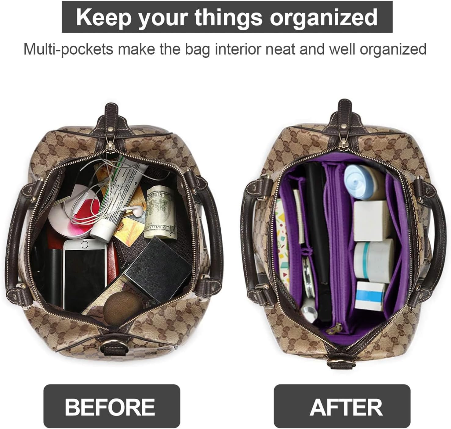 OMYSTYLE Purse Organizer Insert, Felt Tote Bag Organizer Insert with 5 Sizes, Handbag Dividers for Inside Purse, Compatible with Longchamp, Neverful, Speedy and More image 4