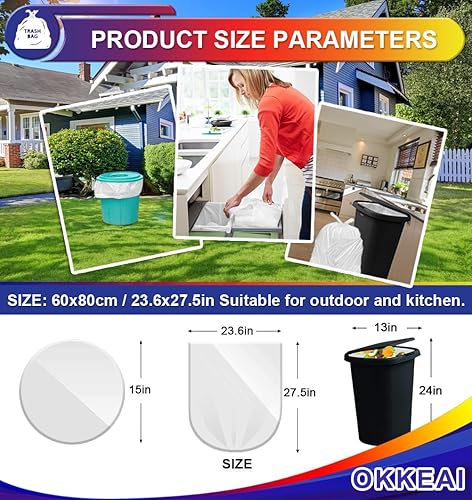 Miniatura 3 de OKKEAI Bolsas de basura medianas de 30 litros, bolsas de basura blancas de 8 galones, bolsas de basura blancas para cocina, bolsas de basura para