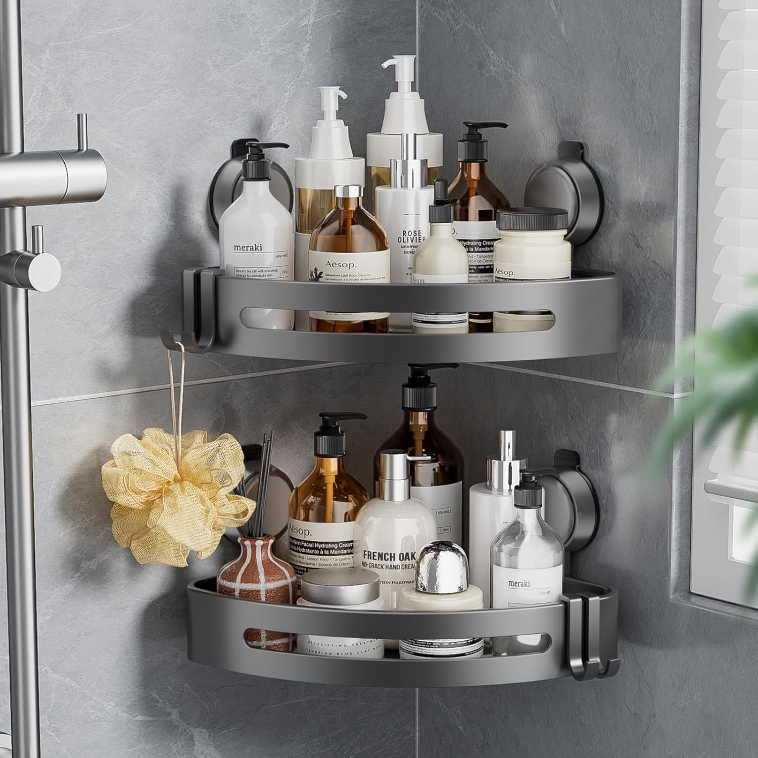 BREIS Corner Shower Caddy Suction Cup Rustproof Corner Shelf No Drill Bathroom Organizers Storage Large Capacity Shower Caddy