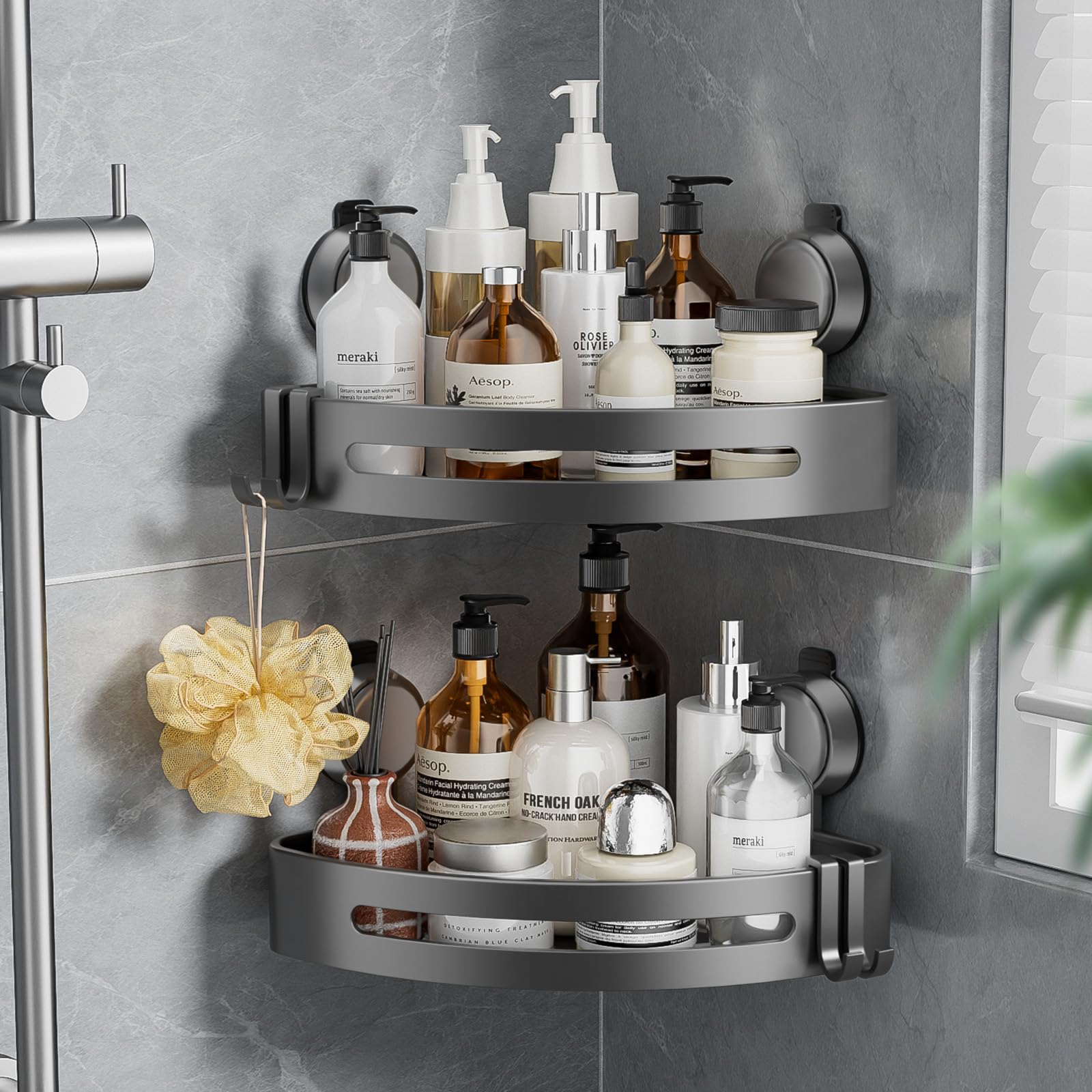 BREIS Corner Shower Caddy Suction Cup Rustproof Corner Shelf No Drill Bathroom Organizers Storage Large Capacity Shower Caddy