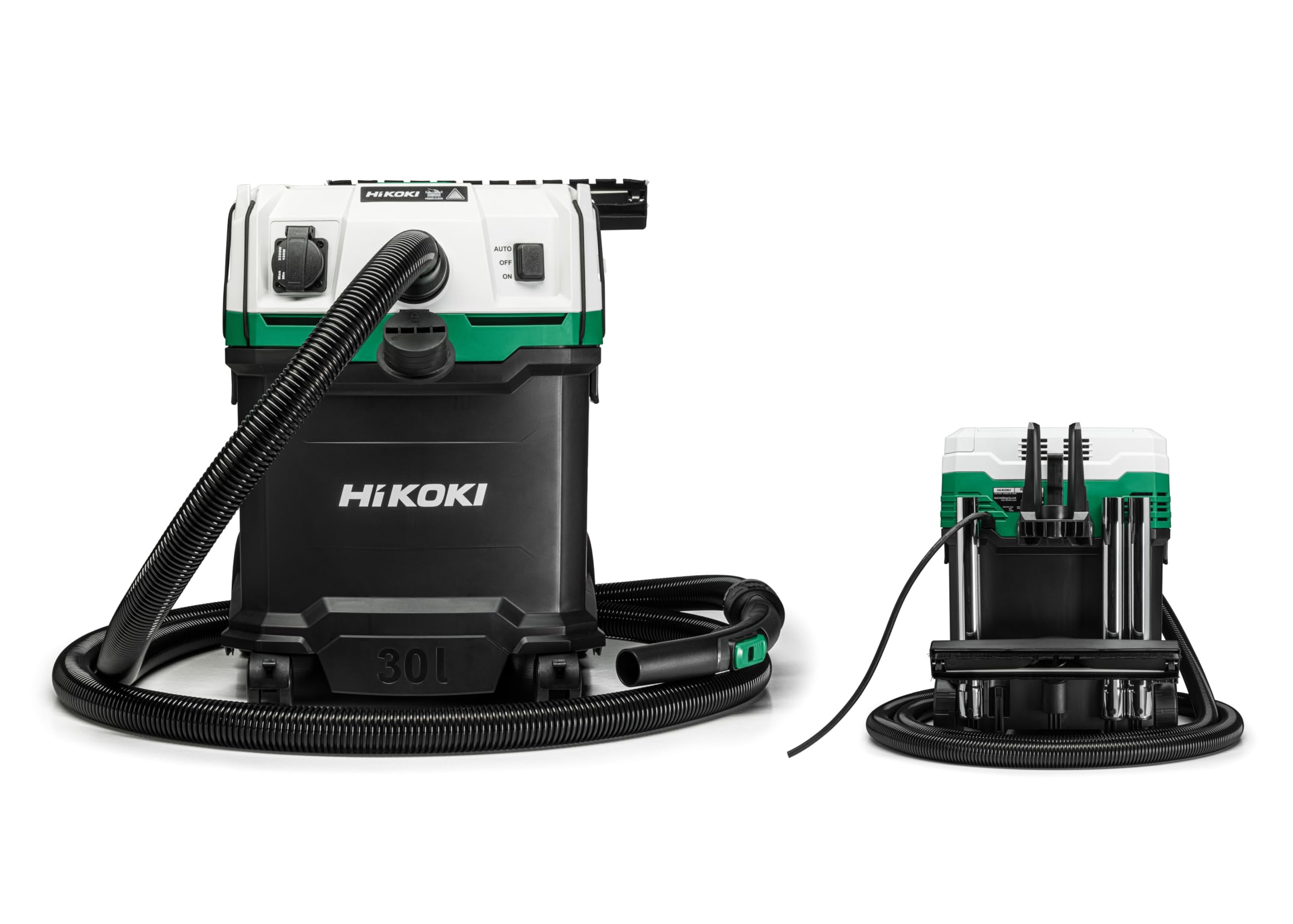 HIKOKI Aspirapolvere a umido e a secco - 1200 W, 30 L, classe M, compatto e leggero, pulizia manuale del filtro, presa per utensili elettrici, antistatico, ideale per cantieri e officine
