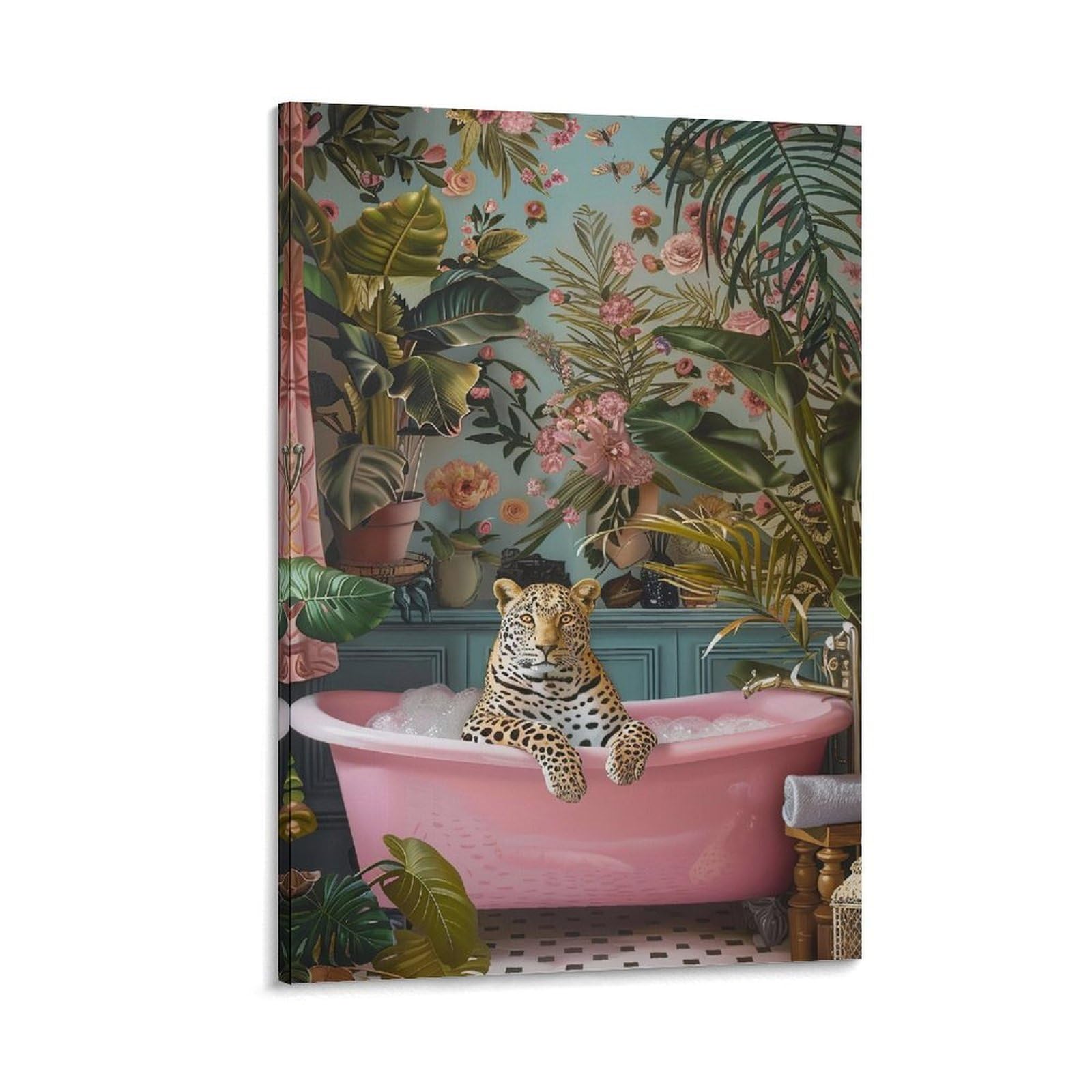 WLQZFRWV Tropical Leopard In The Bathtub Painting Poster Canvas Poster Bedroom Decor Landscape Office Room Decor Gift 08x12inch(20x30cm)
