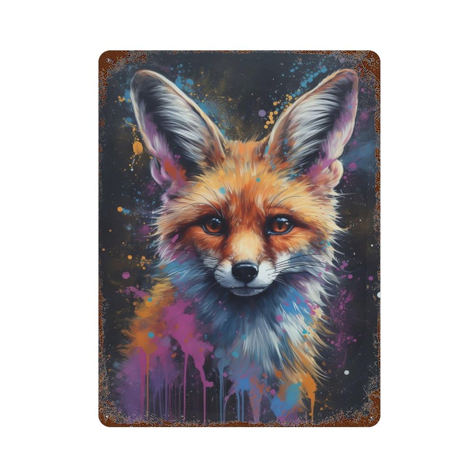 Fennec Fox Painting Vintage Metal Tin Sign 15.7"x11.8", Rustic Home Decor for Garage, Bar And Workshop Decor