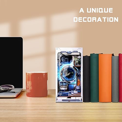 Miniatura 3 de OurMiao Kit de rincón de libros, casa de muñecas con luz LED, modelo de madera 3D para adultos y adolescentes, decoración de escritorio, decoración