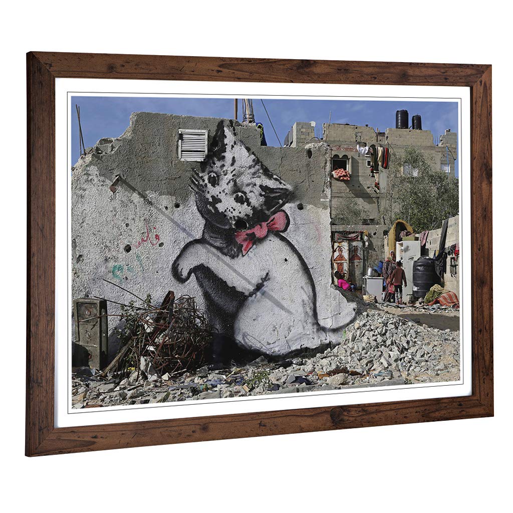 Big Box Art Framed Print of Banksy Kitten Graffiti Design | Wall Art Picture | Home Decor for Kitchen, Living Room, Bedroom, Hallway, Walnut, A2 / 24.5x18 Inch / 62x45cm