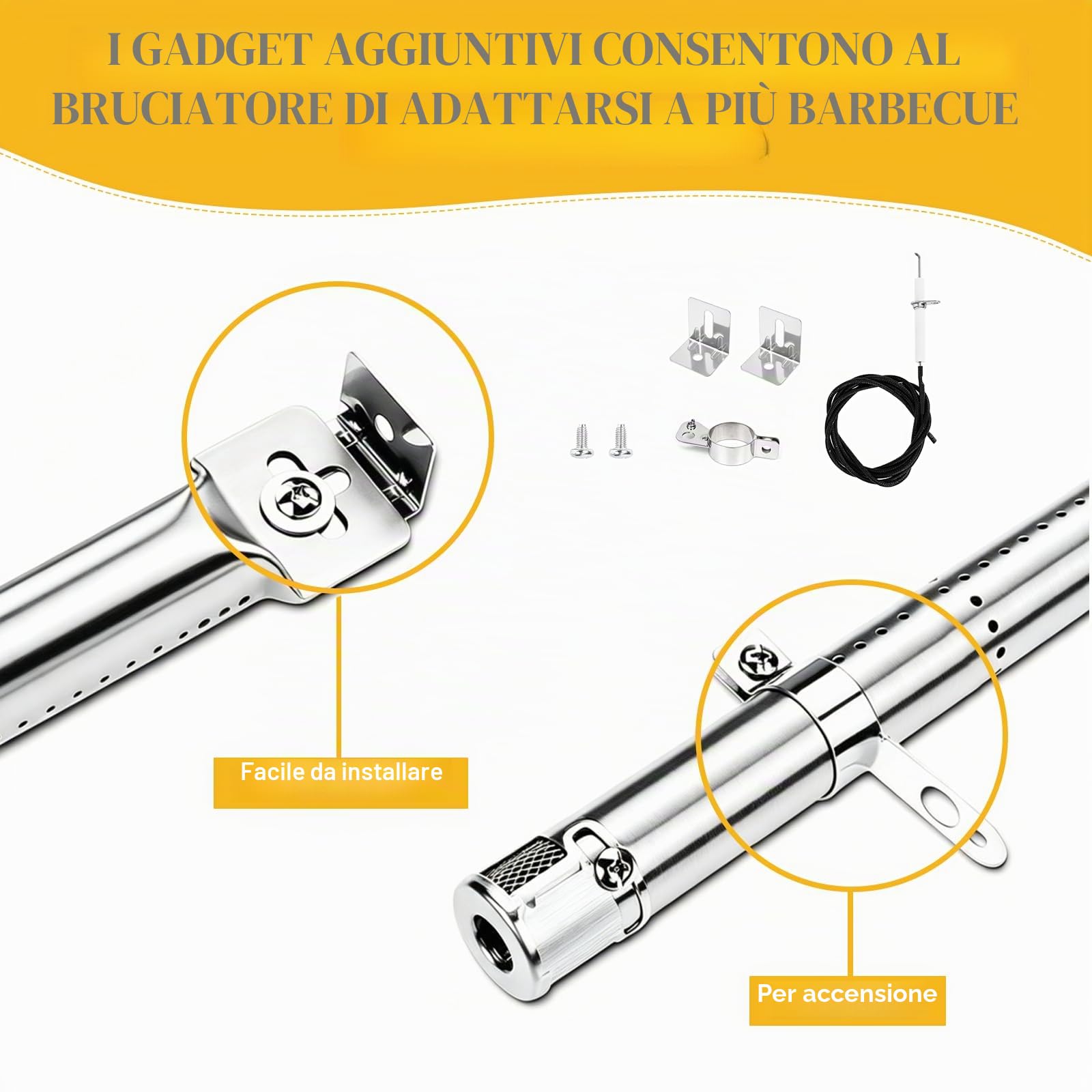 GFTIME Bruciatore universale per barbecue a gas Charbroil, Napoleon, Landmann, Enders, Barbecook, Tepro, Taino, Proficook, regolabile, in acciaio inox, 4 pezzi