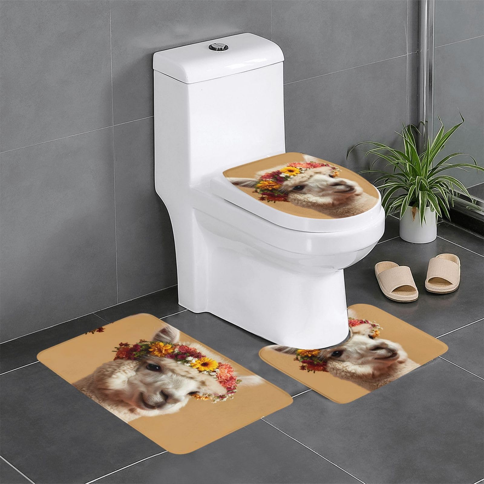 Tapis de salle de bain antidérapant lot de 3 ensembles rectangulaire U et O WC