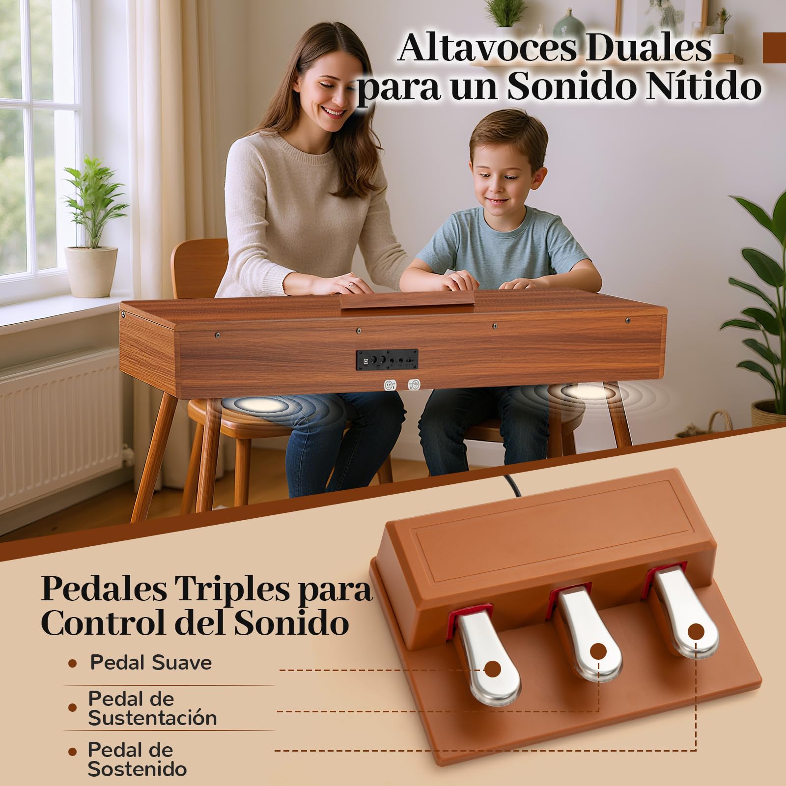 COSTWAY Piano Digital de 88 Teclas Contrapesadas con Acción de Martillo, Piano Eléctrico de Tamaño Completo con Cajón Extraíble, Función de Grabar y Reproducir, Triple Pedal y Doble Altavoces