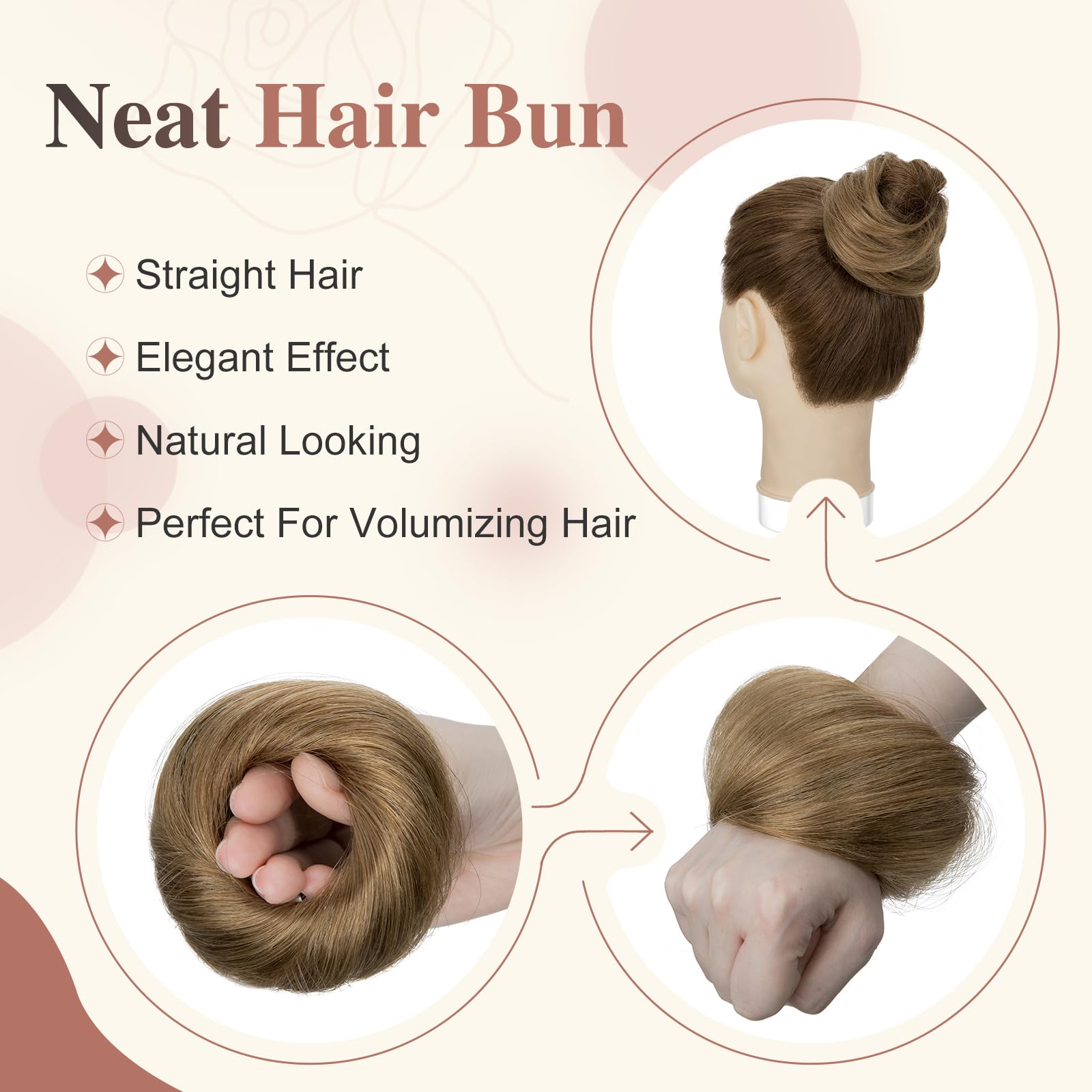 Elailite Scrunchies Updo Hair Buns Real Human Hair Hair Piece, Hair Extensions Donut Hair Chignons For Women Straight - Image 4