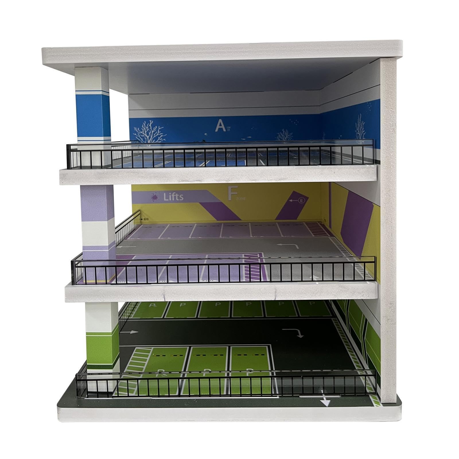 Die Diorama Vitrine „Parkplatz“ bietet Sammlern Platz zum Ausstellen von Modellautos im Maßstab 1:64 mit Style Friends. Anzeige von Druckguss