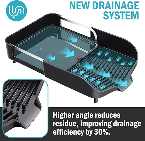 Miniatura 5 de Urackify Escurridor de platos extensible, escurridor de platos plegable, escurridor de platos ajustable para cocina, soporte para cubiertos y
