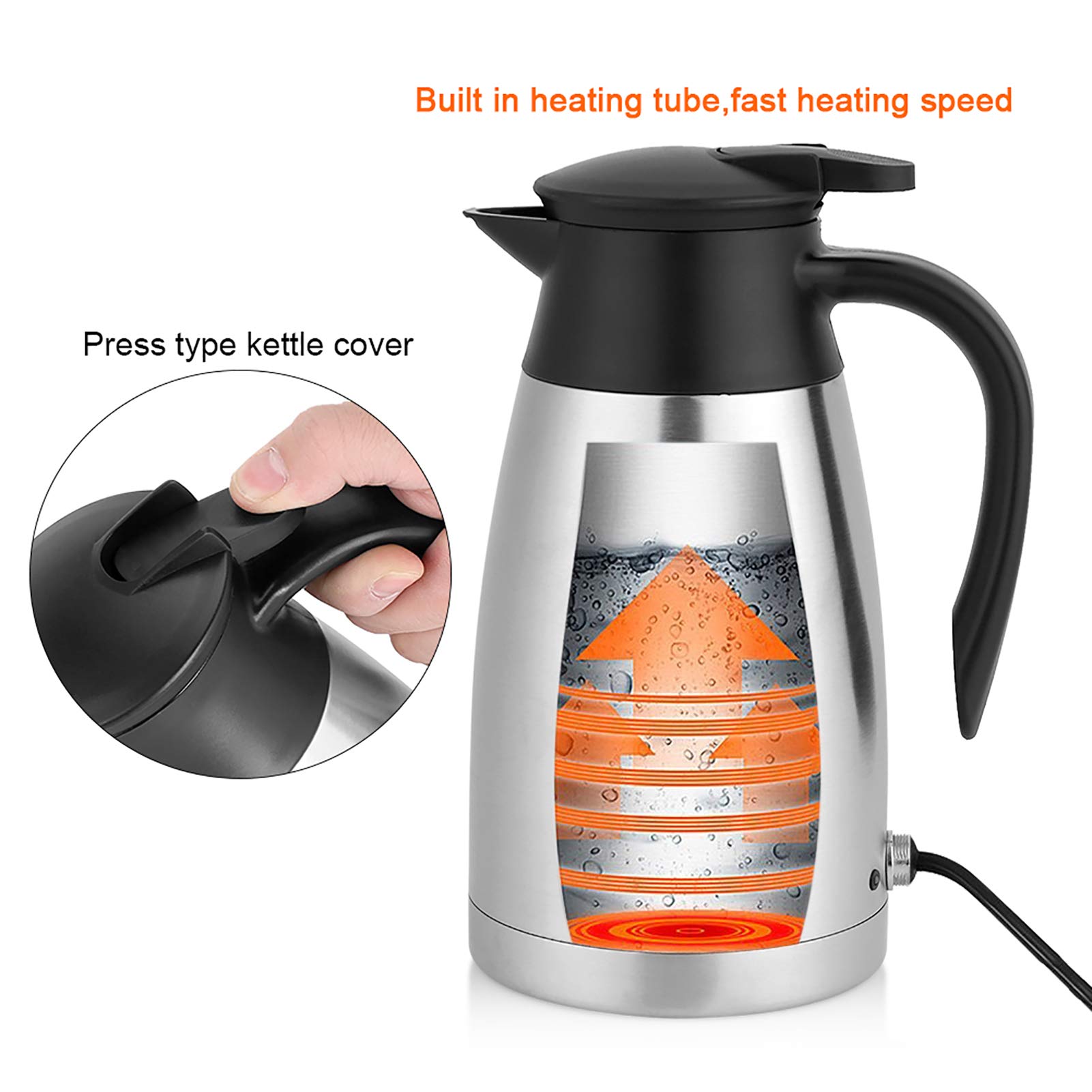 24V 1000ml Car Electric Kettle, Portable Electric Auto Shut Off Tea Coffee Kettle for Hot Water Coffee Tea